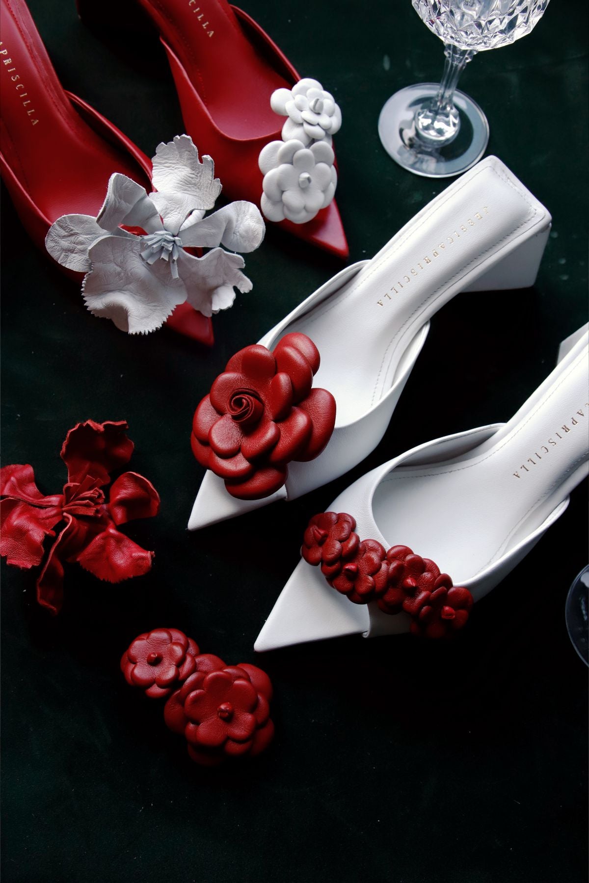Single Camellia Clip On Shoes Accessories in Red