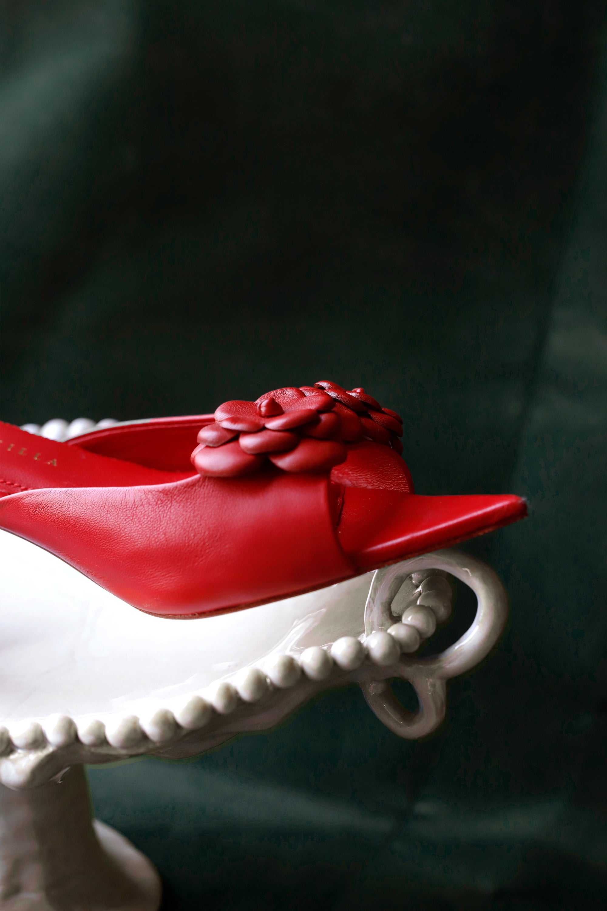 Double Camellia Clip On Shoes Accessories in Red